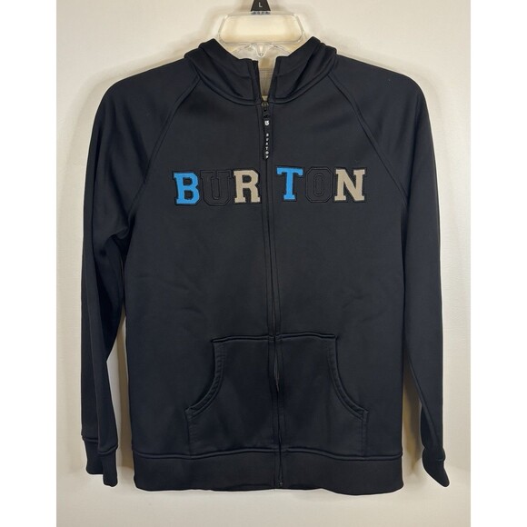 BURTON Black Full Zip Hooded Jacket Boys Large Fleece Lined Sweatshirt Spellout - Picture 1 of 12